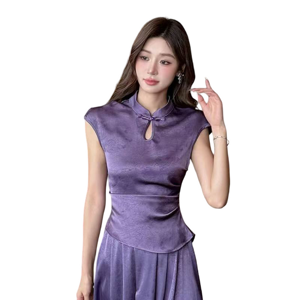 Chinese-style Purple Top And Skirt Two-piece Set