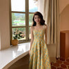 Fresh And Sweet Floral Splicing Travel Print Dress