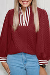 Texture Striped Patchwork Zip-Neck Pullover Sweater